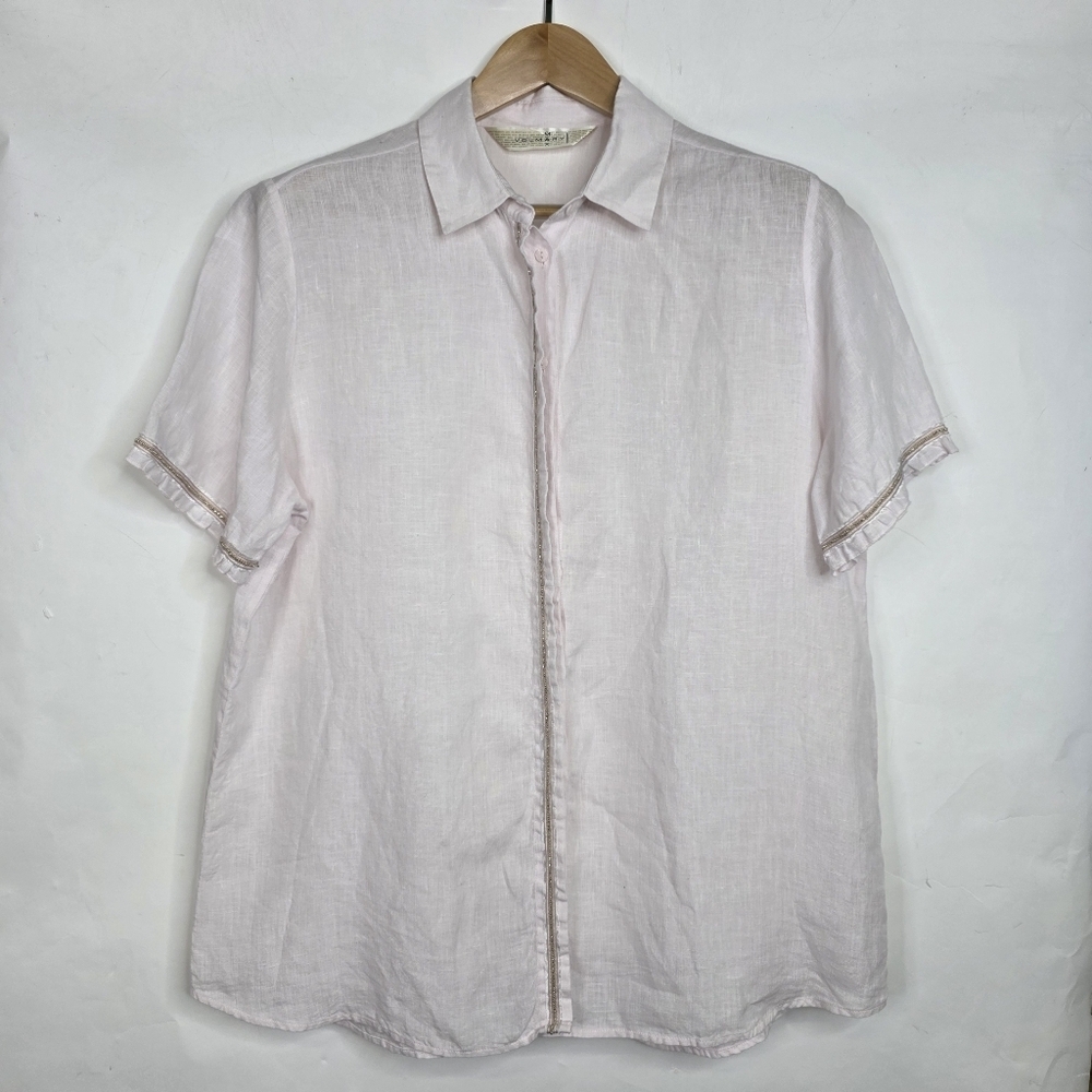Max Volmary Linen  Buttondown short sleeves Blouse with silver accents lining